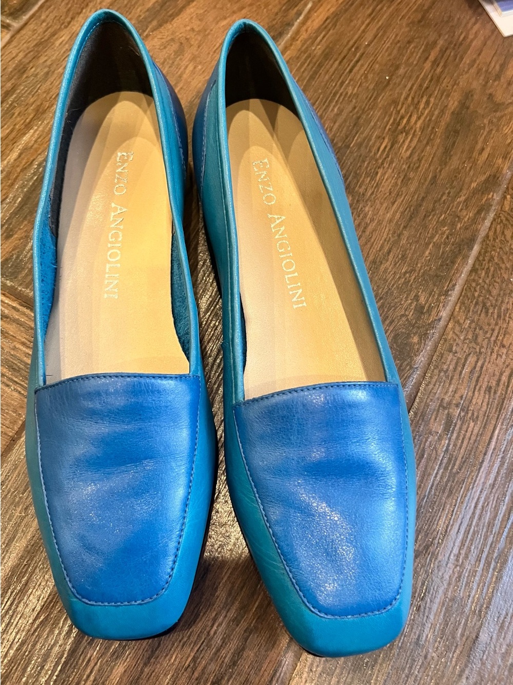Enzo Angiolini Blue Teal Leather Loafers - Women's